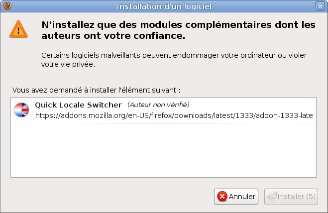 Confirmation de l'installation