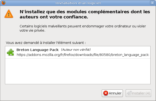 Confirmation de l'installation