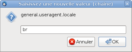 Ecran de modification du paramètre "general.useragent.locale"