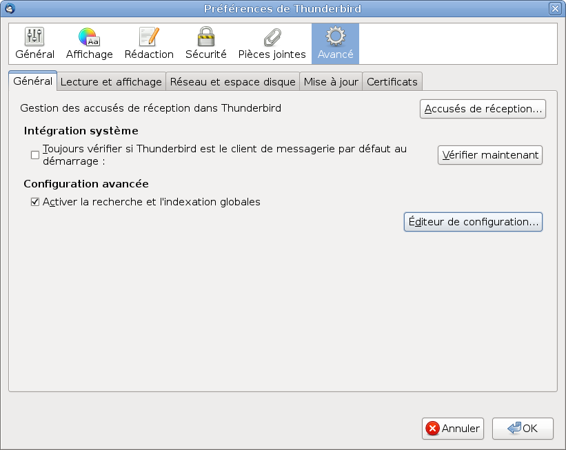 Préférences de Thunderbird